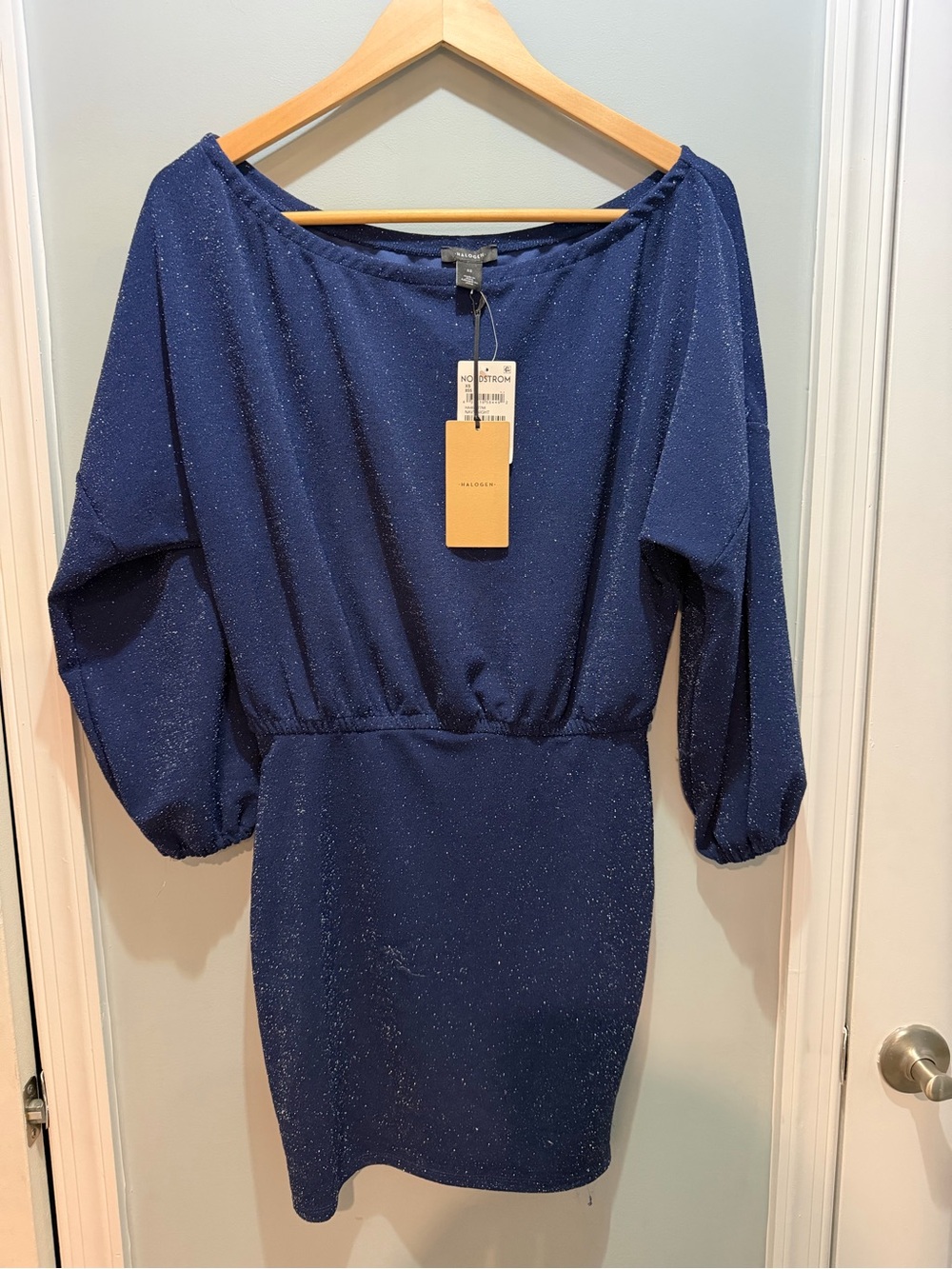Halogen Navy Metallic Blouson Mini Dress